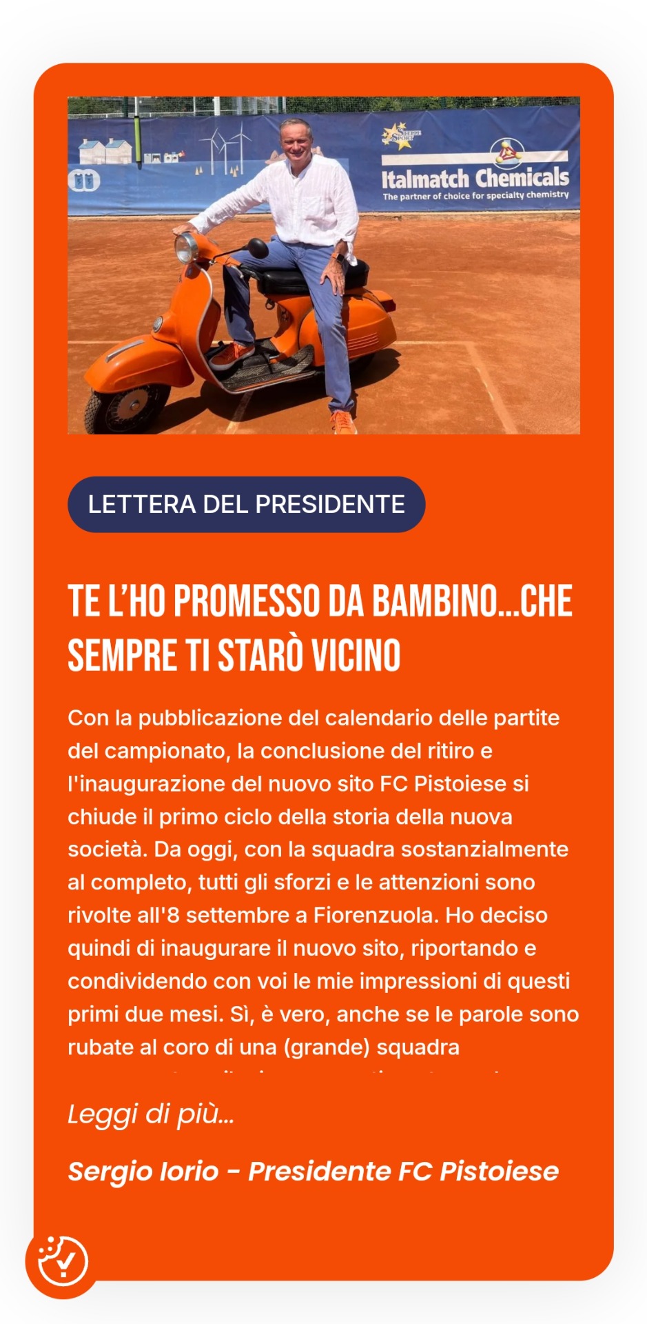 Il nuovo sito della FC PISTOIESE: la lettera del Presidente Sergio Iorio